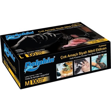 DOLPHİN Nitril Siyah Pudrasız Eldiven100 lü